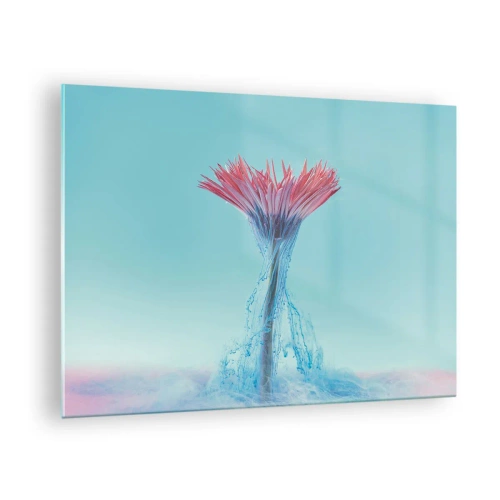 Cuadro sobre vidrio - Impresiones sobre Vidrio - Una flor fantasiosa inmersa en una neblina azul y rosa. - 70x50cm - En un abrazo vigorizante - Decoración de pared moderna para salón y dormitorio ARTTOR
