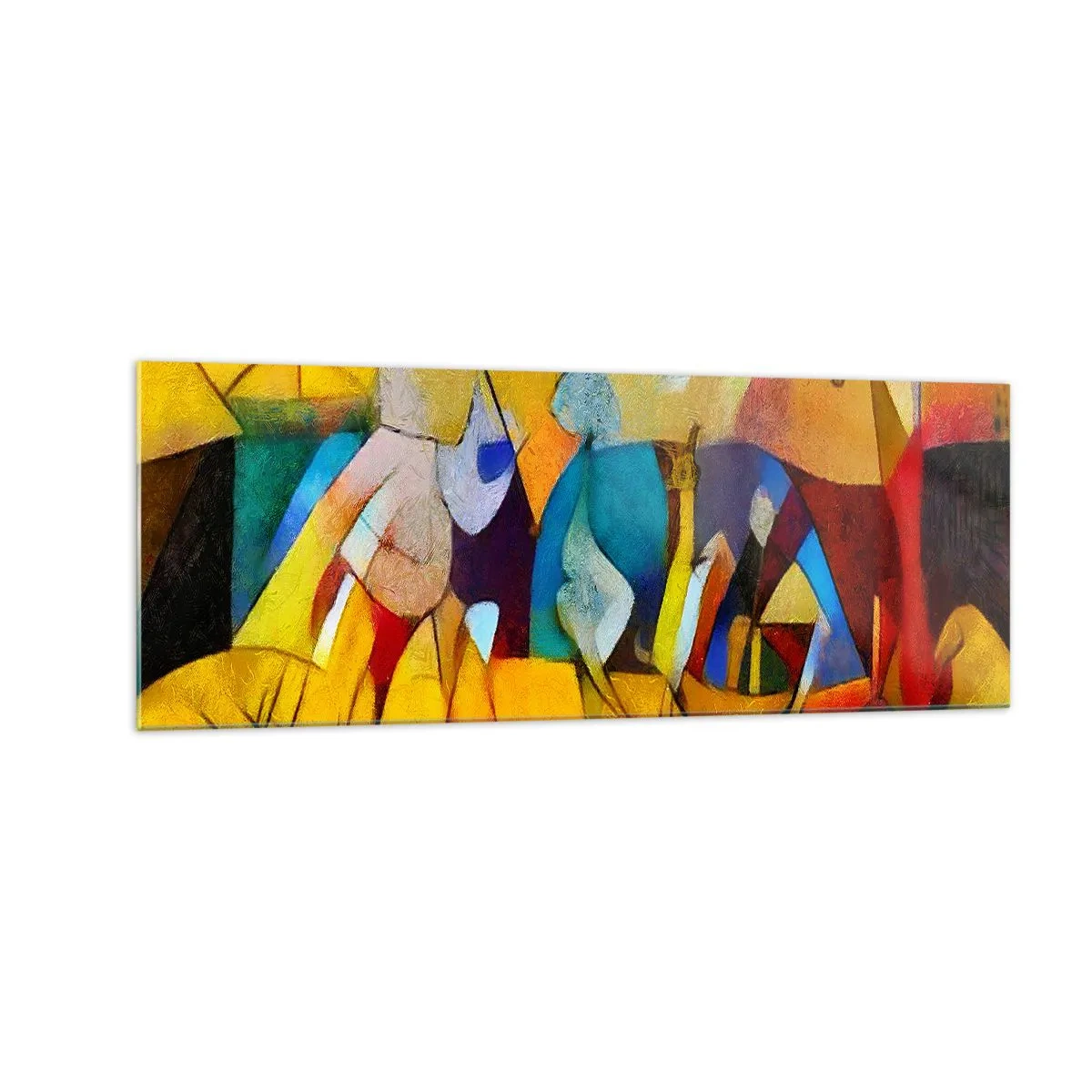 Cuadro sobre vidrio - Impresiones sobre Vidrio - Una abstracción colorida que representa figuras en forma geométrica. - 140x50cm - Sol - vida - alegría - Decoración de pared moderna para salón y dormitorio ARTTOR