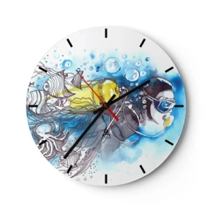 Reloj de pared - Reloj de vidrio - Un buceador con peces de colores en el mundo submarino. - 30x30cm - Sumergirse en lo desconocido - Decoración de pared moderna para salón, cocina y dormitorio ARTTOR