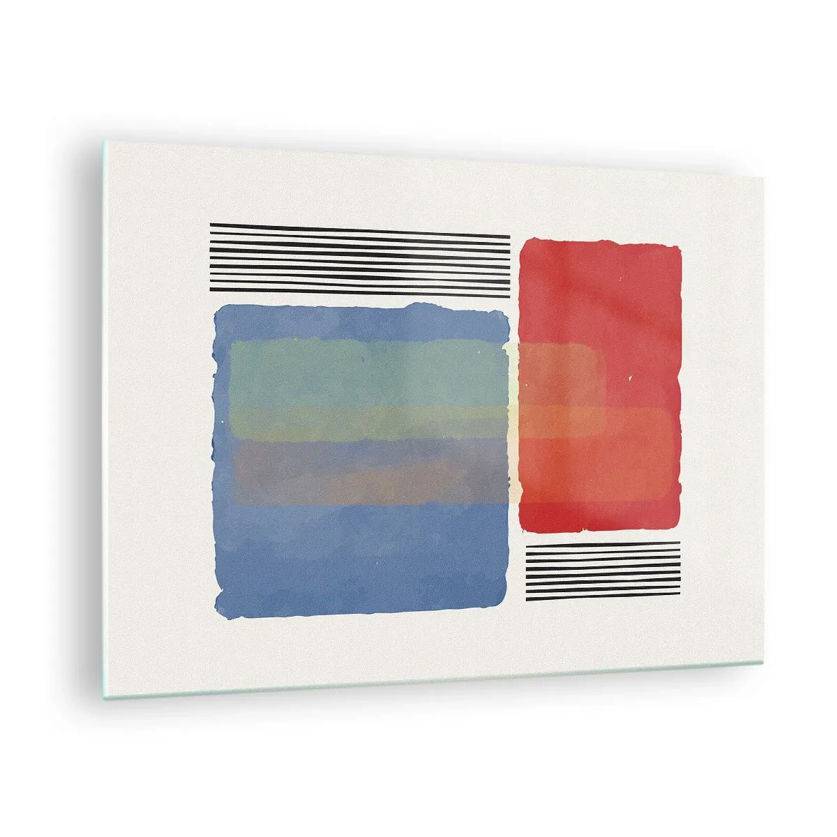 Cuadro sobre vidrio - Impresiones sobre Vidrio - Composición geométrica con rectángulos rojos y azules. - 70x50cm - Espíritu y alma de la geometría - Decoración de pared moderna para salón y dormitorio ARTTOR