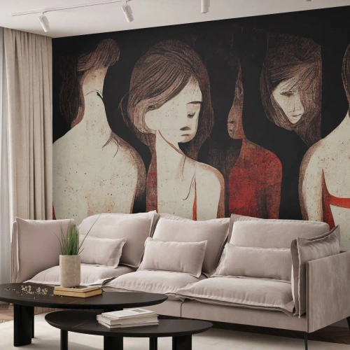 Fotomural Premium Sand - Figuras femeninas en una composición gráfica expresiva - 100x70cm - Madonnas de la oscuridad - Decoración de pared moderna para salón y dormitorio ARTTOR