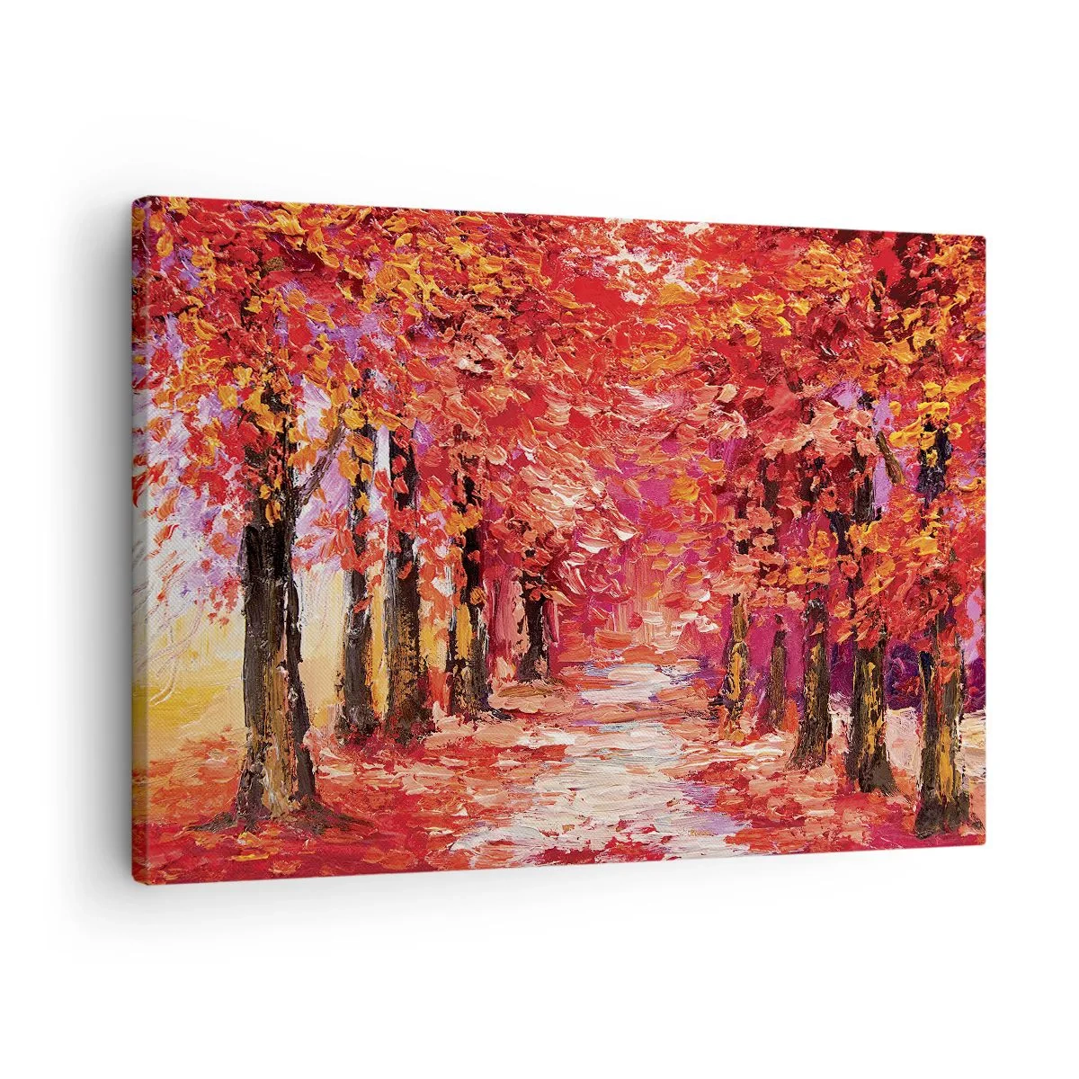 Cuadro sobre lienzo - Impresión de Imagen - Un pintoresco callejón con colores otoñales al estilo impresionista. - 70x50cm - Una impresión otoñal - Decoración de pared moderna para salón y dormitorio ARTTOR