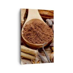 Cuadro sobre lienzo - Impresión de Imagen - Una cucharada de ingredientes de cacao y chocolate en un arreglo rústico. - 80x120cm - Lo mejor para las penas - Decoración de pared moderna para salón y dormitorio ARTTOR