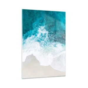 Cuadro sobre vidrio - Impresiones sobre Vidrio - Toma aérea de las olas del mar rompiendo contra la orilla. - 50x70cm - Una caricia natural - Decoración de pared moderna para salón y dormitorio ARTTOR
