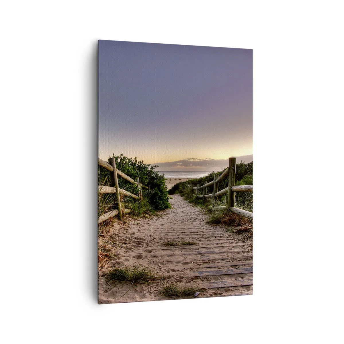 Cuadro sobre lienzo - Impresión de Imagen - Camino de madera en las dunas que conduce a la playa al atardecer - 80x120cm - Objetivo a la vista - Decoración de pared moderna para salón y dormitorio ARTTOR