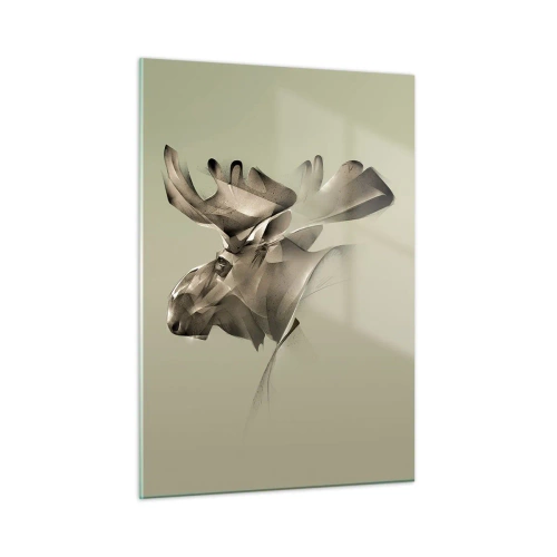 Cuadro sobre vidrio - Impresiones sobre Vidrio - Una imagen moderna de un alce sobre un fondo verde. - 50x70cm - El suave poder de la paz - Decoración de pared moderna para salón y dormitorio ARTTOR