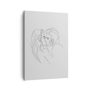 Cuadro sobre lienzo - Impresión de Imagen - El contorno de una pareja besándose sobre un fondo claro. - 50x70cm - Alineados - Decoración de pared moderna para salón y dormitorio ARTTOR
