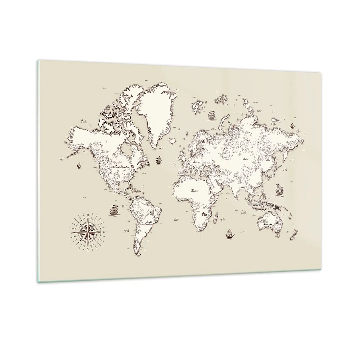 Cuadro sobre vidrio - Impresiones sobre Vidrio - Un mapa del mundo estilizado en una versión clásica. - 120x80cm - Un viaje alrededor del mundo - Decoración de pared moderna para salón y dormitorio ARTTOR