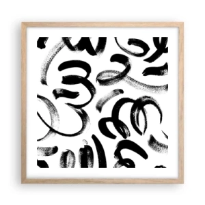 Póster en marco roble claro - Negro sobre blanco - 50x50 cm