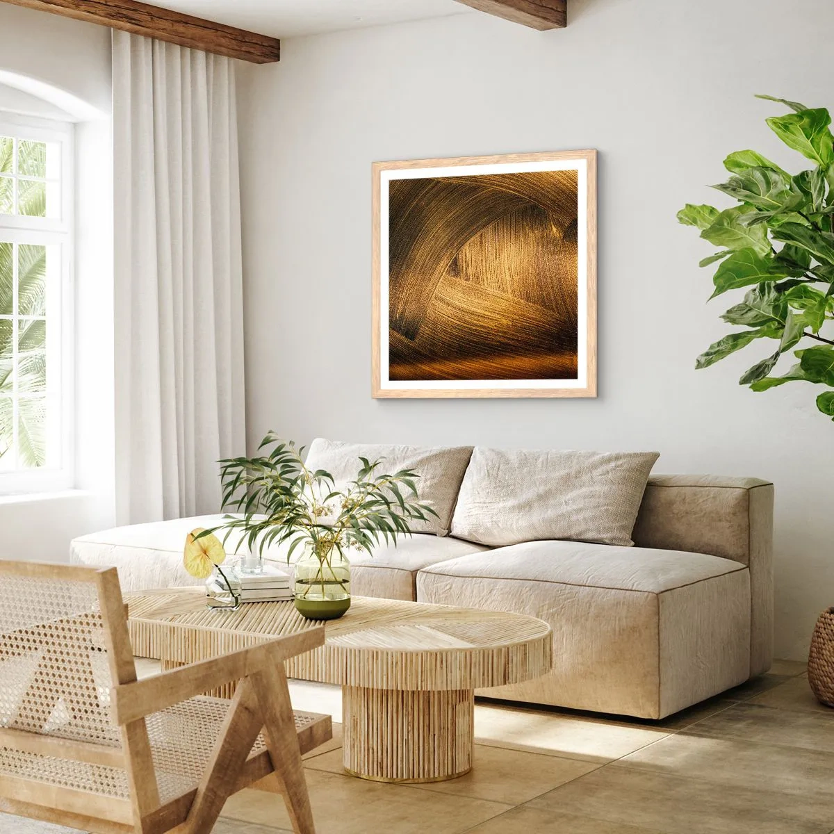 Póster en marco roble claro - En un laberinto de oro - 60x60 cm