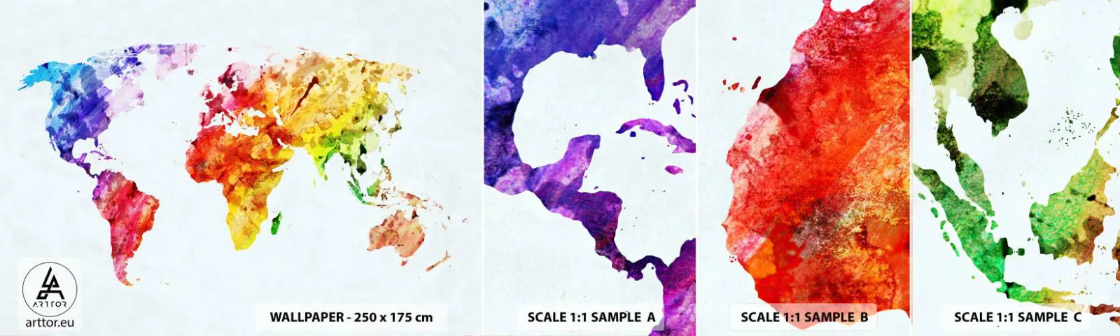 Muestra De Fotomural Standard Eco - Todos los colores del mundo - Mapa del mundo, Gráficos, Continentes - 100x30 cm