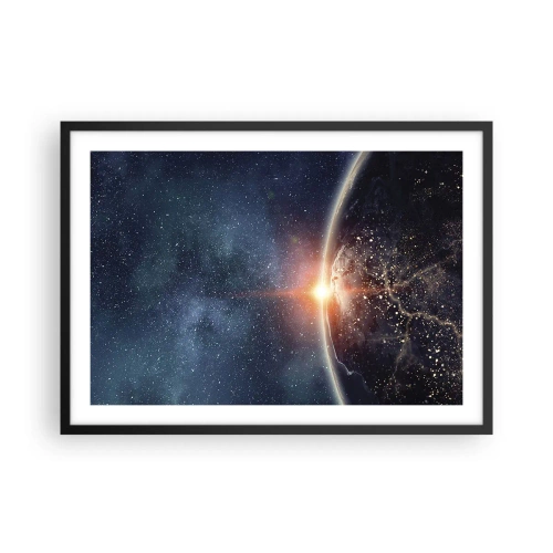 Póster en marco negro - La Tierra vista desde el espacio con el sol naciente - 70x50cm - En una nueva perspectiva - Decoración de pared moderna para salón y dormitorio ARTTOR