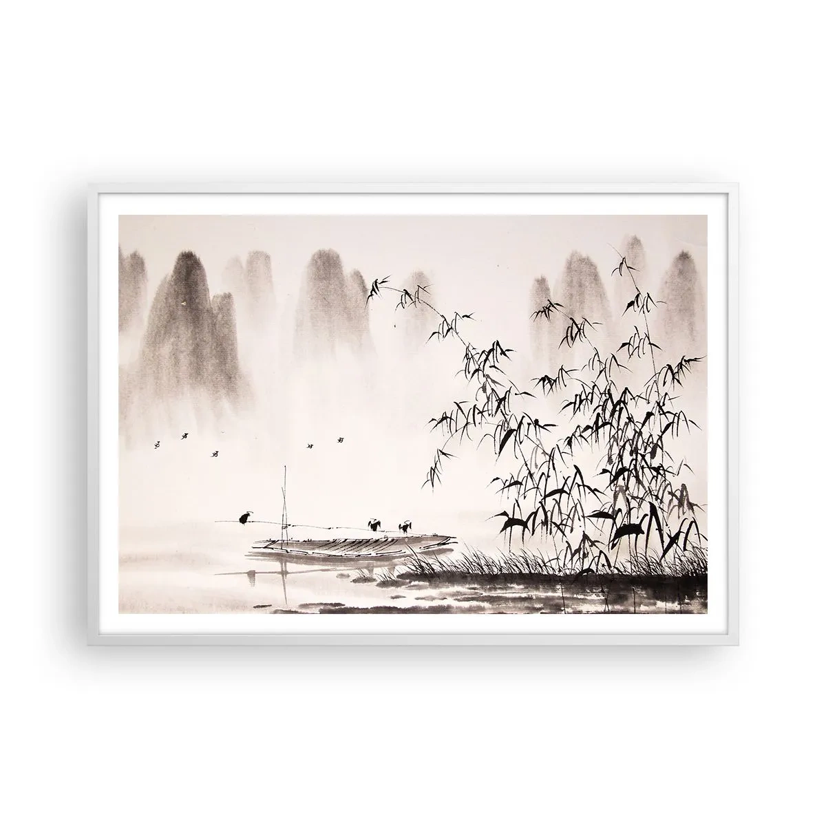 Póster en marco blanco - El silencio de los arrozales - 100x70 cm