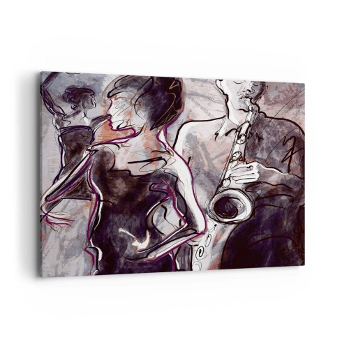 Cuadro sobre lienzo - Impresión de Imagen - Escena de jazz abstracta con un saxofonista y una mujer bailando. - 120x80cm - Fundirse en uno con la música - Decoración de pared moderna para salón y dormitorio ARTTOR