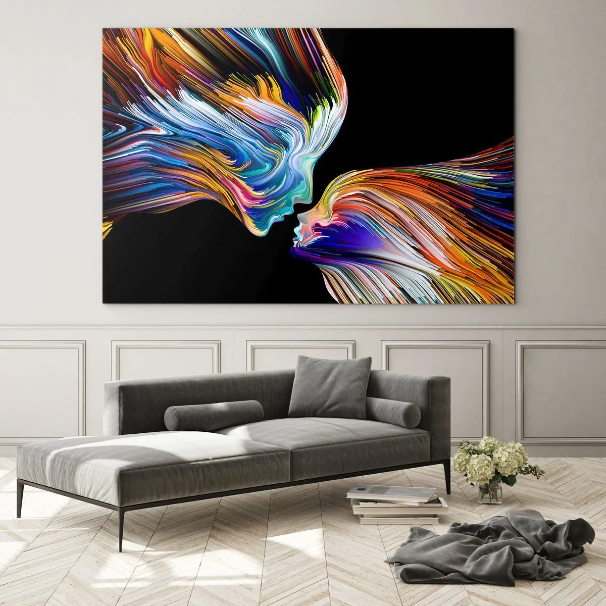 Cuadro sobre vidrio - Impresiones sobre Vidrio - Una imagen abstracta de dos caras con una fusión de energía y luz. - 70x50cm - Una fusión de energía y luz - Decoración de pared moderna para salón y dormitorio ARTTOR