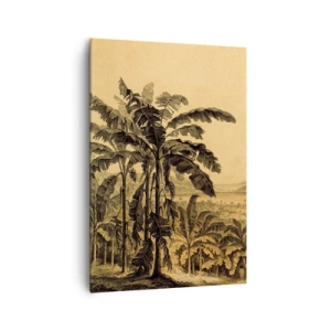 Cuadro sobre lienzo - Impresión de Imagen - Dibujo de árboles de plátano sobre un fondo de paisaje tropical. - 70x100cm - En un ambiente colonial - Decoración de pared moderna para salón y dormitorio ARTTOR