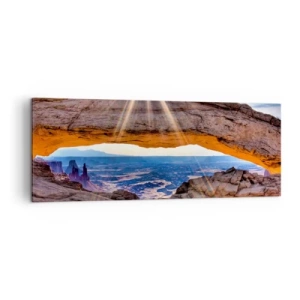 Cuadro sobre lienzo - Impresión de Imagen - Arco de roca con vistas al cañón al amanecer. - 140x50cm - A través de la puerta de la roca - Decoración de pared moderna para salón y dormitorio ARTTOR
