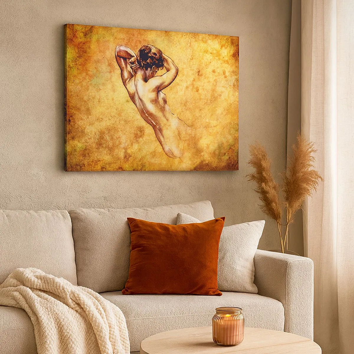 Cuadro sobre lienzo - Impresión de Imagen - Desnudo femenino artístico sobre fondo dorado en estilo clásico. - 70x50cm - Revelado, pero todavía un misterio - Decoración de pared moderna para salón y dormitorio ARTTOR