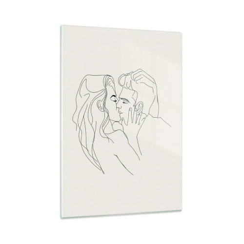 Cuadro sobre vidrio - Impresiones sobre Vidrio - Un beso sensual de una pareja en la línea de contorno. - 50x70cm - Unión y sentimiento - Decoración de pared moderna para salón y dormitorio ARTTOR