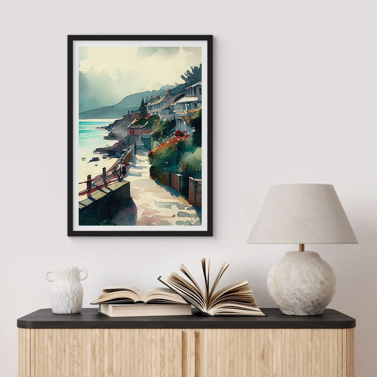 Póster en marco negro - Ciudad mediterránea - 61x91 cm