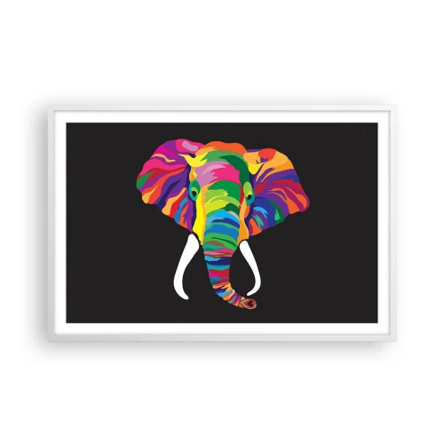 Póster en marco blanco - El elefante al que le gustaba bañarse en el arco iris - 91x61 cm