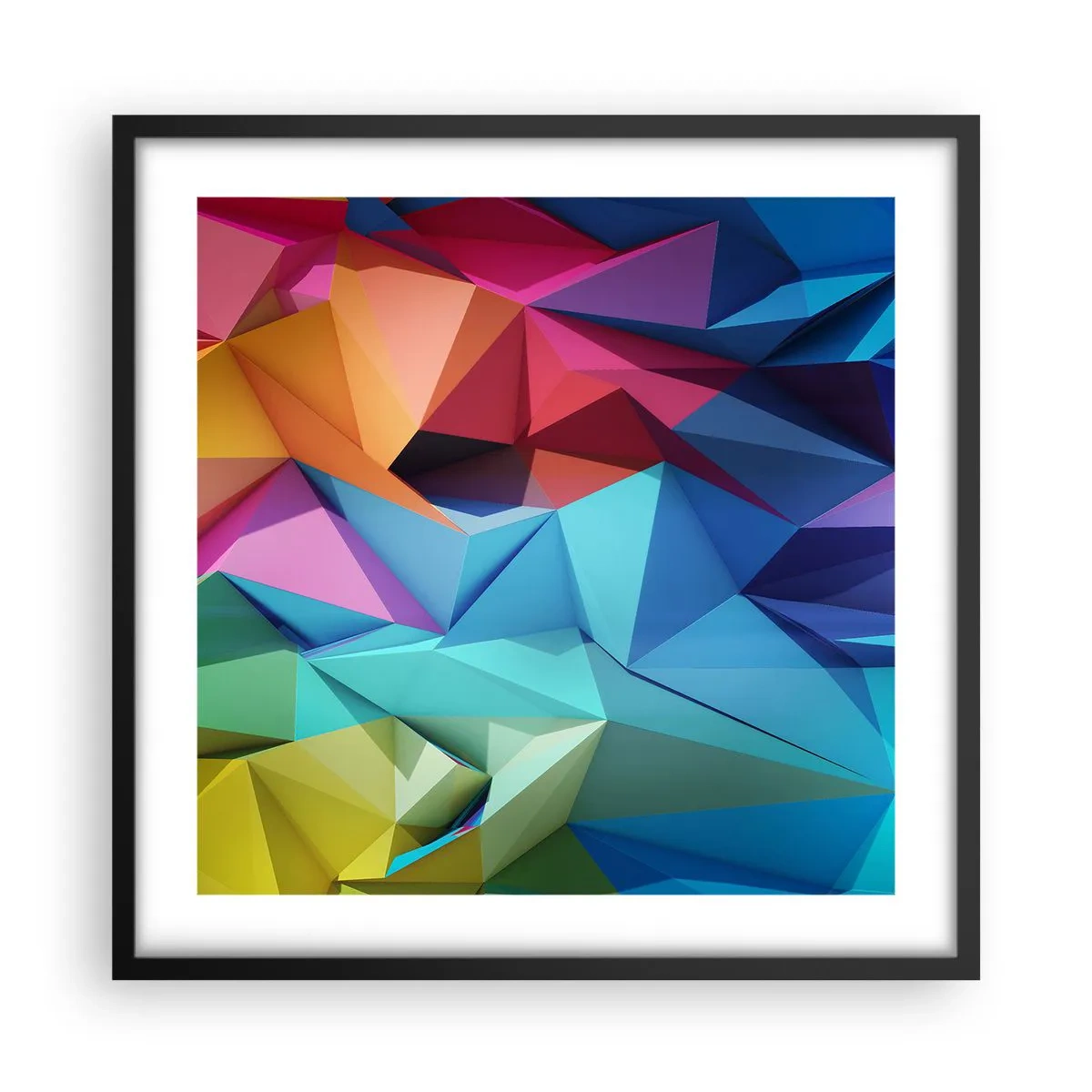 Póster en marco negro - Origami arco iris - 50x50 cm