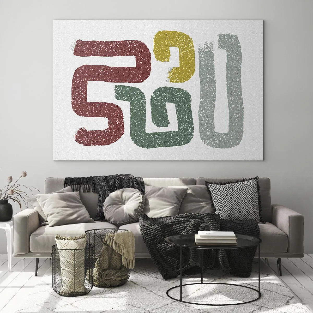 Cuadro sobre vidrio - Impresiones sobre Vidrio - Letreros abstractos coloridos sobre un fondo blanco - 70x50cm - En un idioma desconocido - Decoración de pared moderna para salón y dormitorio ARTTOR
