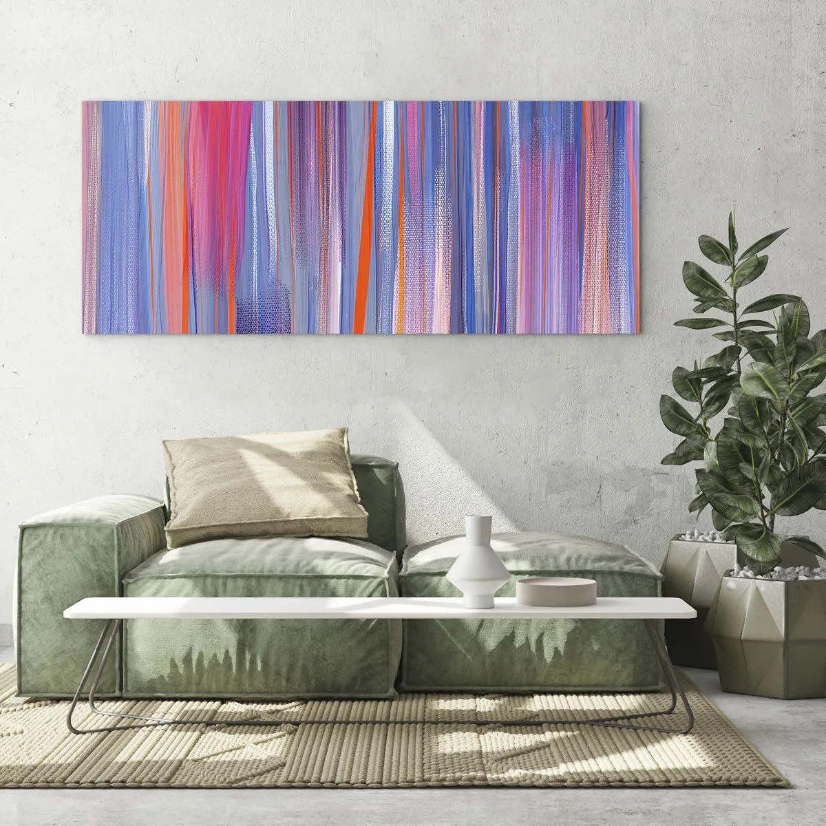 Cuadro sobre vidrio - Impresiones sobre Vidrio - Líneas verticales abstractas en tonos azul y rosa. - 120x50cm - Ascensión - Decoración de pared moderna para salón y dormitorio ARTTOR