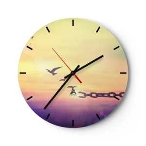 Reloj de pared - Reloj de vidrio - Pájaros en el fondo de un atardecer con una cadena rota - 30x30cm - Victoria de la libertad - Decoración de pared moderna para salón, cocina y dormitorio ARTTOR