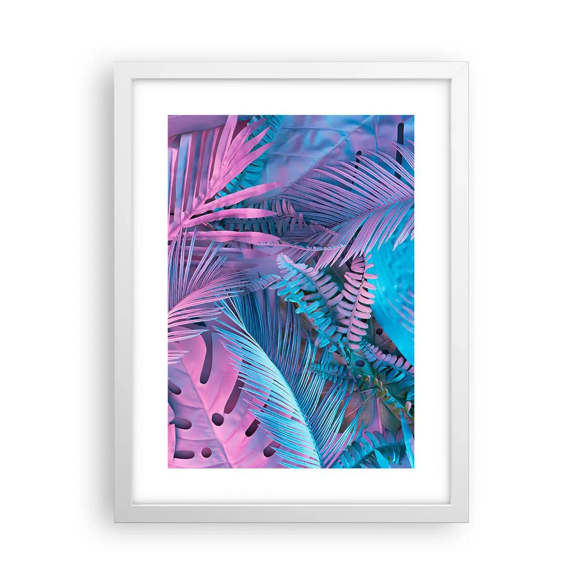 Póster en marco blanco - Trópicos en rosa y azul - 30x40 cm