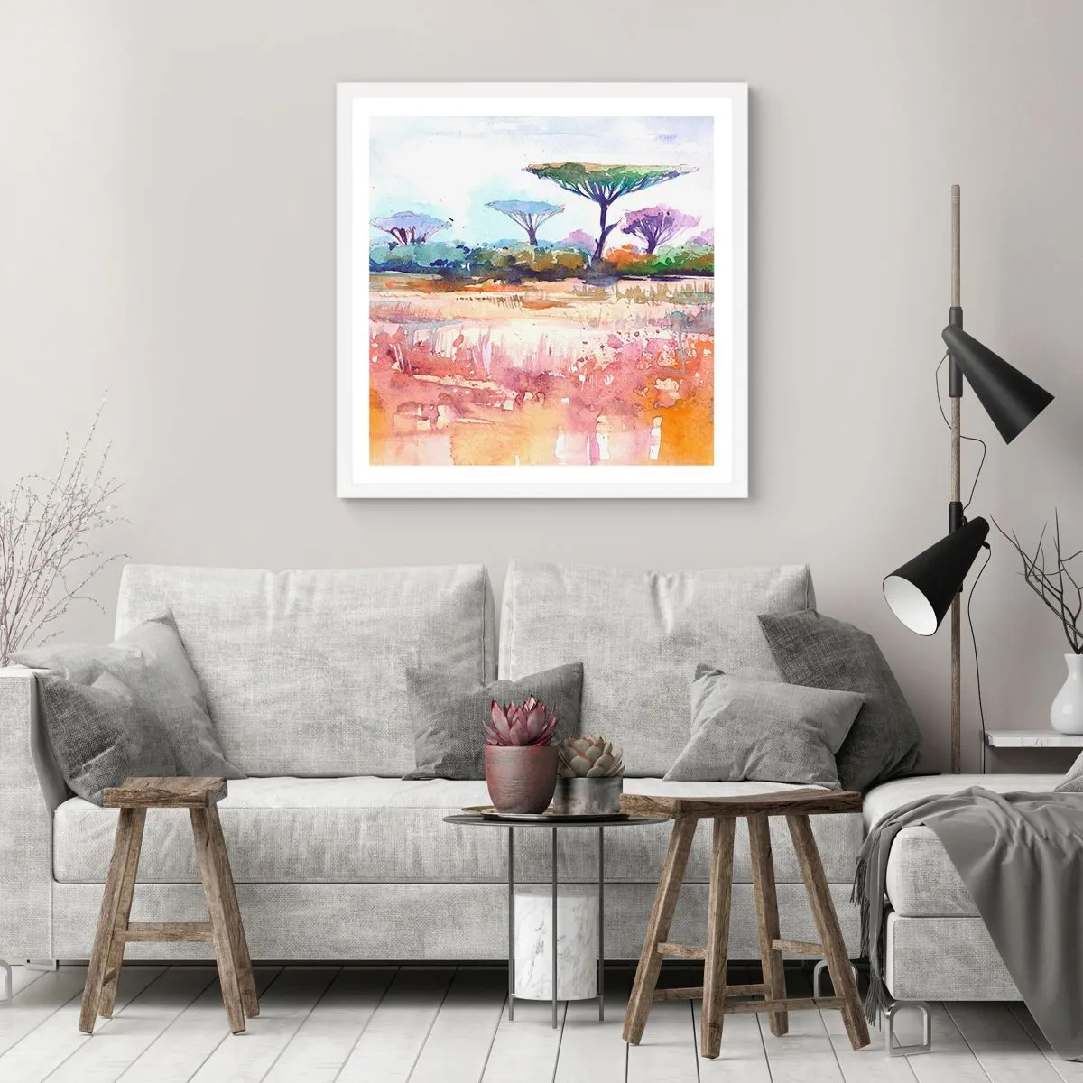 Póster en marco blanco - Colores de la sabana - 60x60 cm