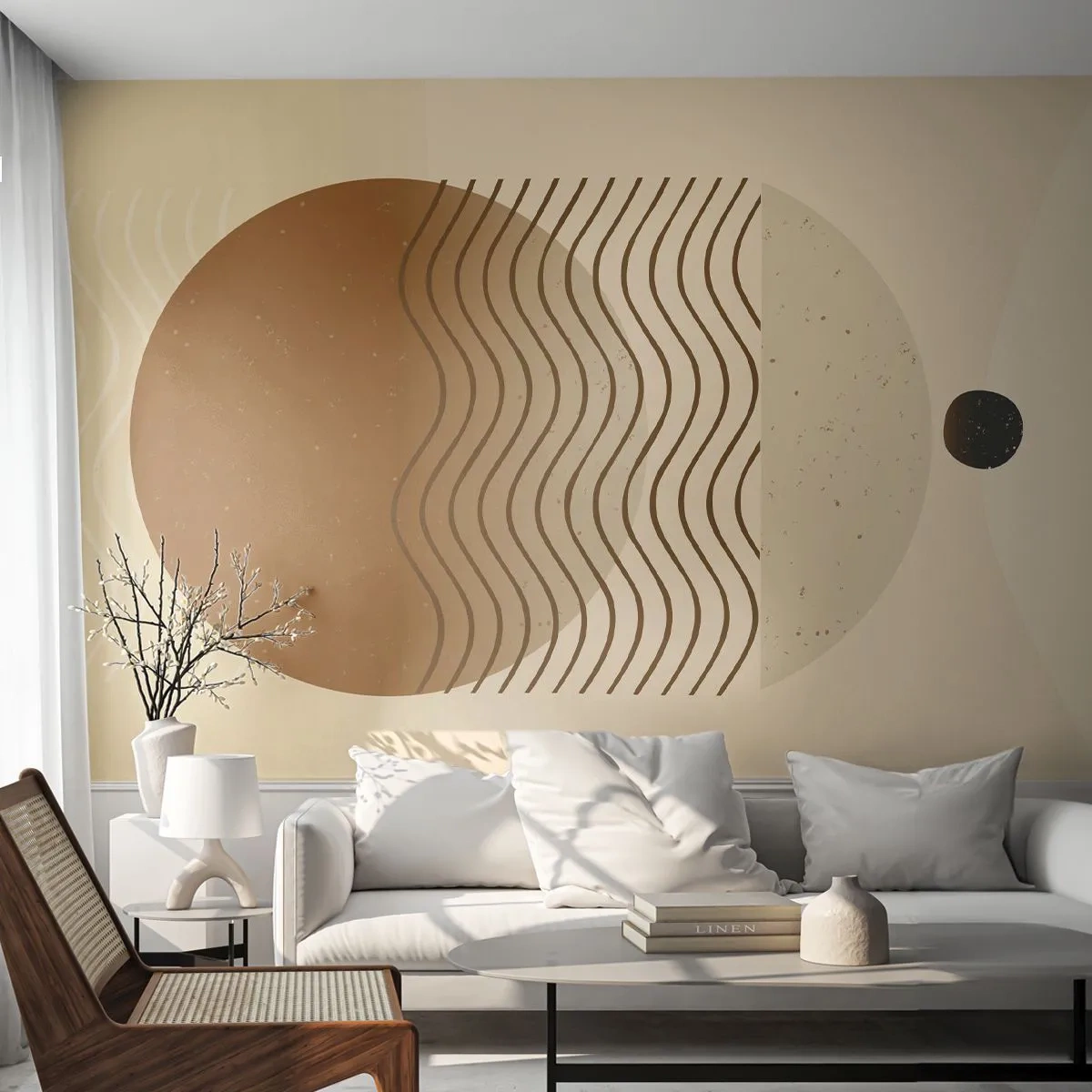 Fotomural Premium Sand - Formas geométricas y líneas en tonos beige y marrón. - 100x70cm - Sobre el origen de las figuras geométricas - Decoración de pared moderna para salón y dormitorio ARTTOR