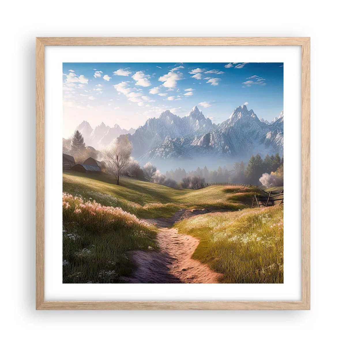 Póster en marco roble claro - Valle idílico - 50x50 cm