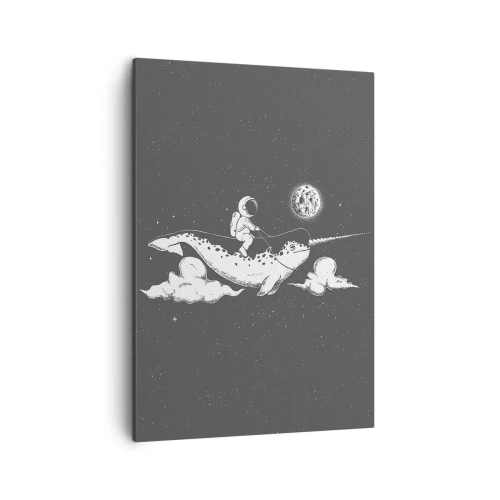 Cuadro sobre lienzo - Impresión de Imagen - Un astronauta en el lomo de un narval flotando en una escena espacial. - 50x70cm - Jinete espacial - Decoración de pared moderna para salón y dormitorio ARTTOR