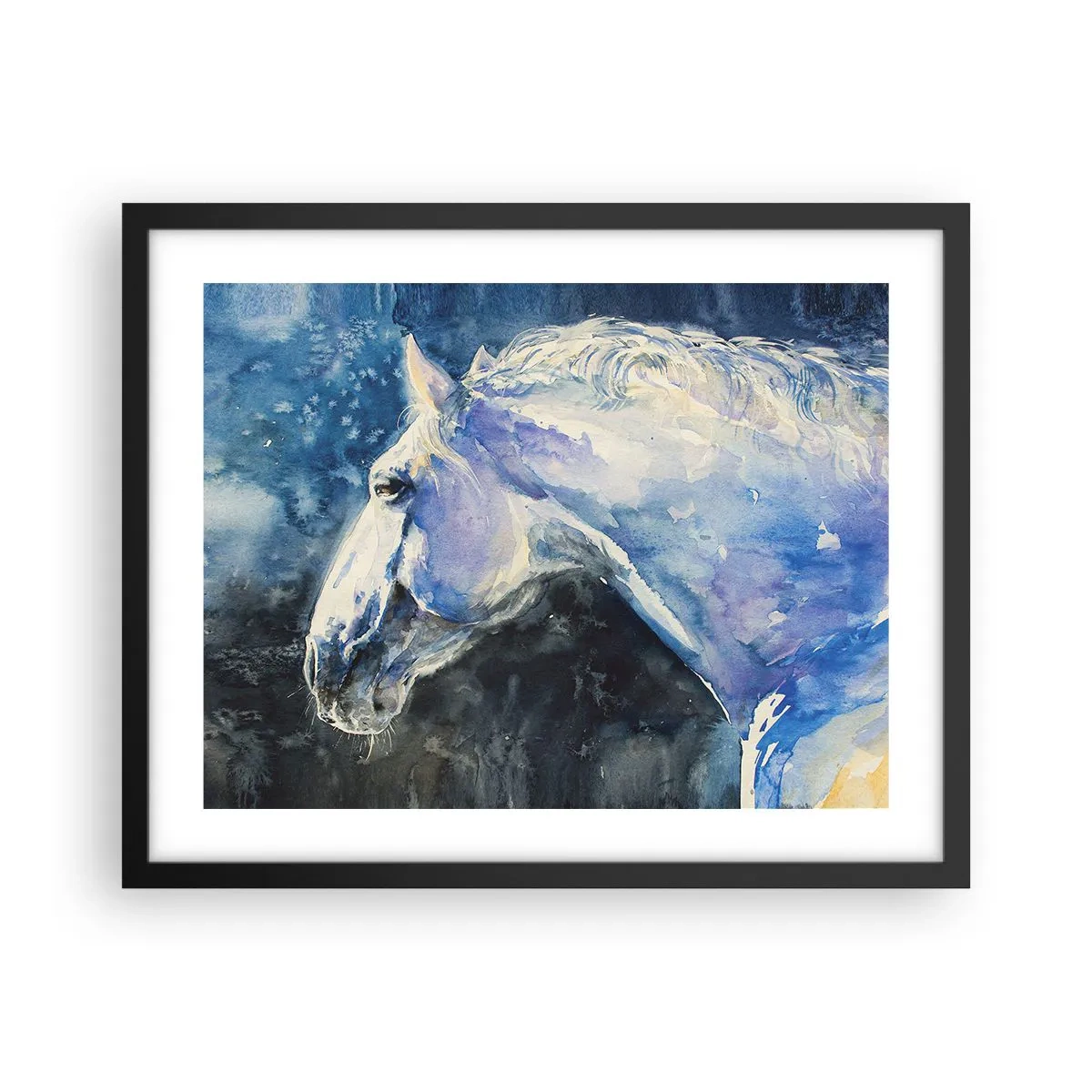 Póster en marco negro - Retrato en un resplandor azul - 50x40 cm