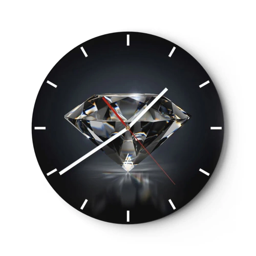 Reloj de pared - Reloj de vidrio - Un diamante brillante sobre un fondo oscuro con efecto reflejo. - 30x30cm - Riqueza y belleza - Decoración de pared moderna para salón, cocina y dormitorio ARTTOR