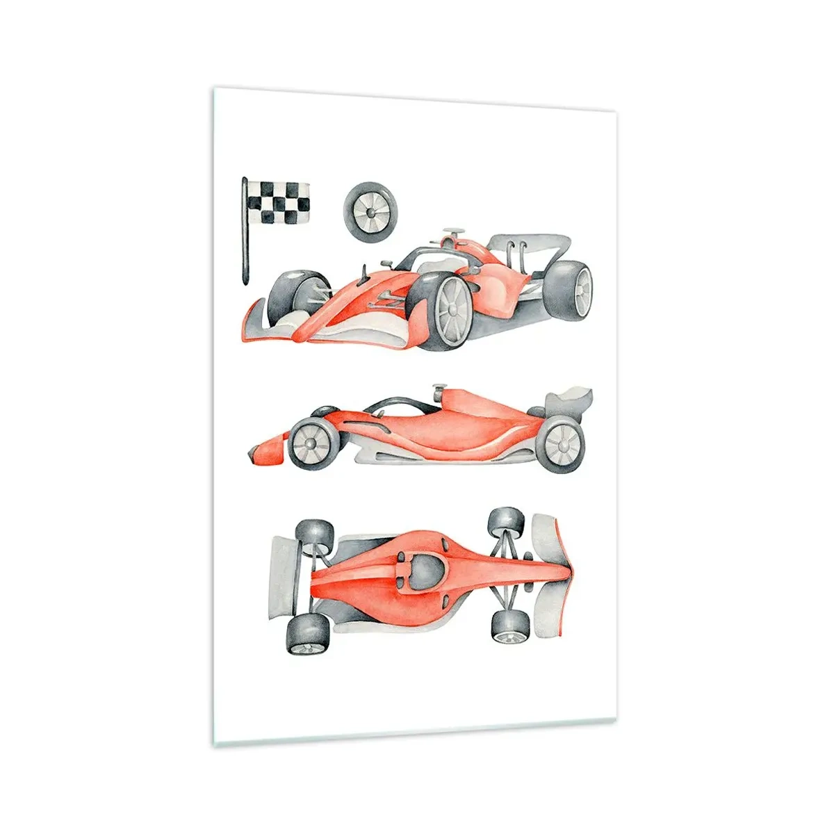 Cuadro sobre vidrio - Impresiones sobre Vidrio - Un coche de carreras rojo con una bandera a cuadros. - 70x100cm - Para alcanzar un sueño - Decoración de pared moderna para salón y dormitorio ARTTOR