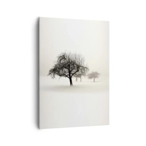 Cuadro sobre lienzo - Impresión de Imagen - Árboles en un campo cubierto de nieve rodeado de niebla. - 50x70cm - Sueño de invierno - Decoración de pared moderna para salón y dormitorio ARTTOR