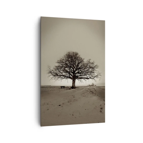 Cuadro sobre lienzo - Impresión de Imagen - Un árbol solitario en un campo sepia - 80x120cm - De aquí a la eternidad - Decoración de pared moderna para salón y dormitorio ARTTOR