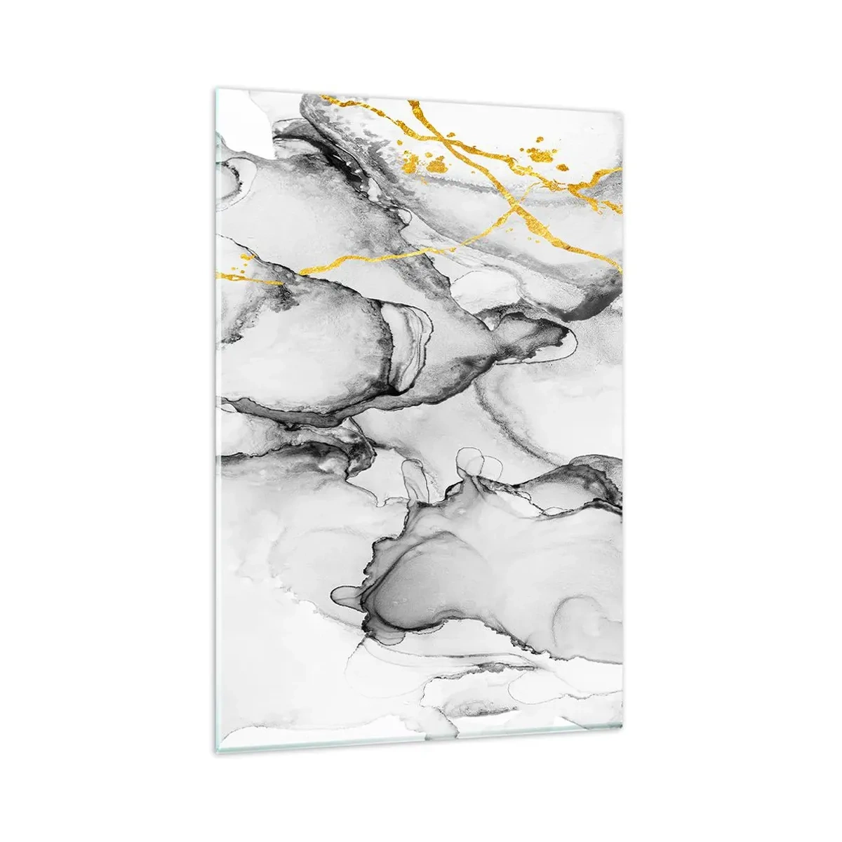 Cuadro sobre vidrio - Impresiones sobre Vidrio - Patrones abstractos en blanco y negro con acentos dorados - 80x120cm - Composición con motivo de oro - Decoración de pared moderna para salón y dormitorio ARTTOR