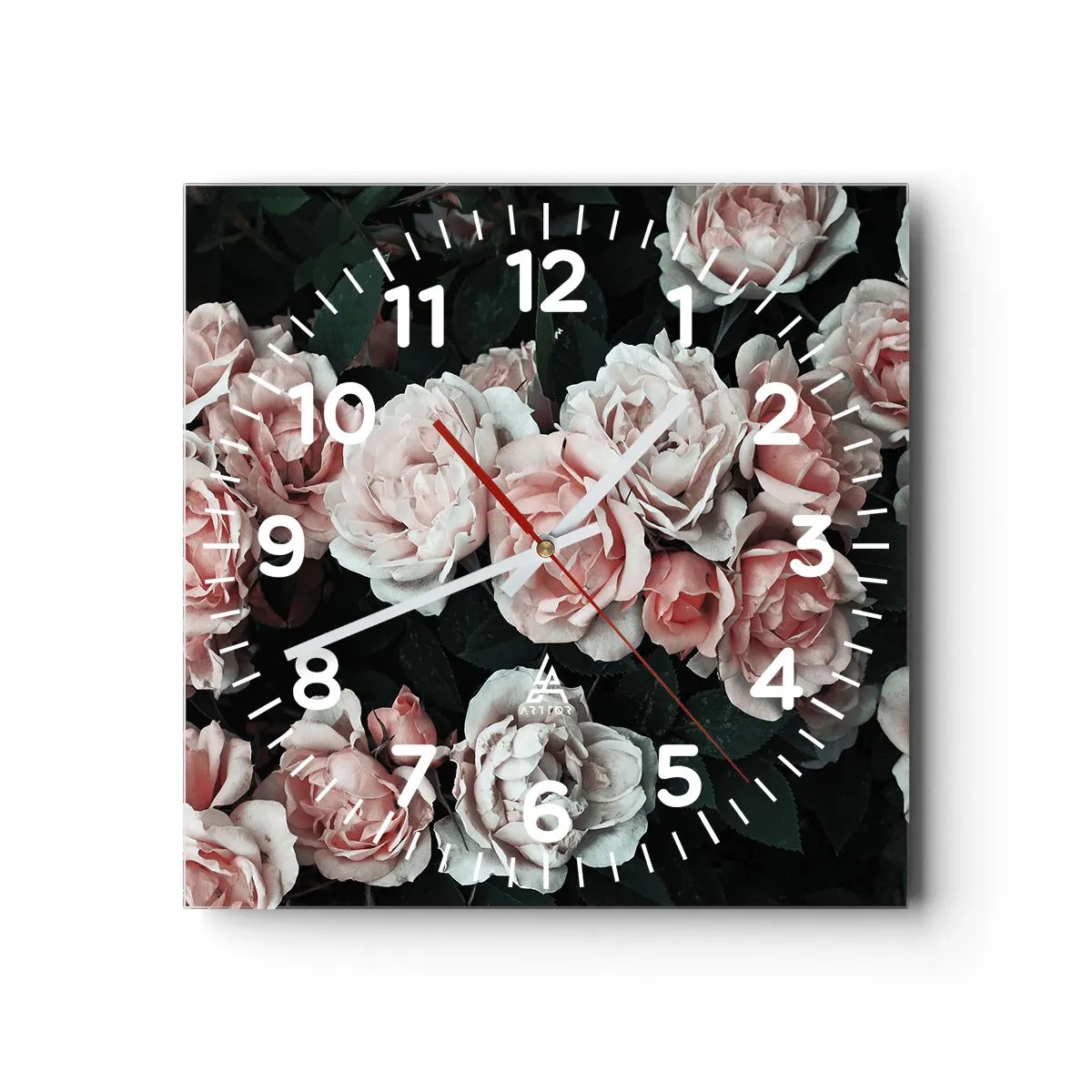 Reloj de pared - Reloj de vidrio - Conjunto de rosas - 30x30 cm