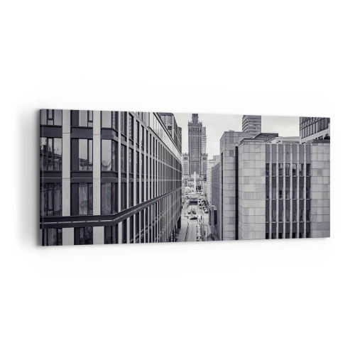 Cuadro sobre lienzo - Impresión de Imagen - Panorama de Varsovia con vistas al Palacio de la Cultura y los edificios circundantes. - 120x50cm - Valle de Varsovia - Decoración de pared moderna para salón y dormitorio ARTTOR