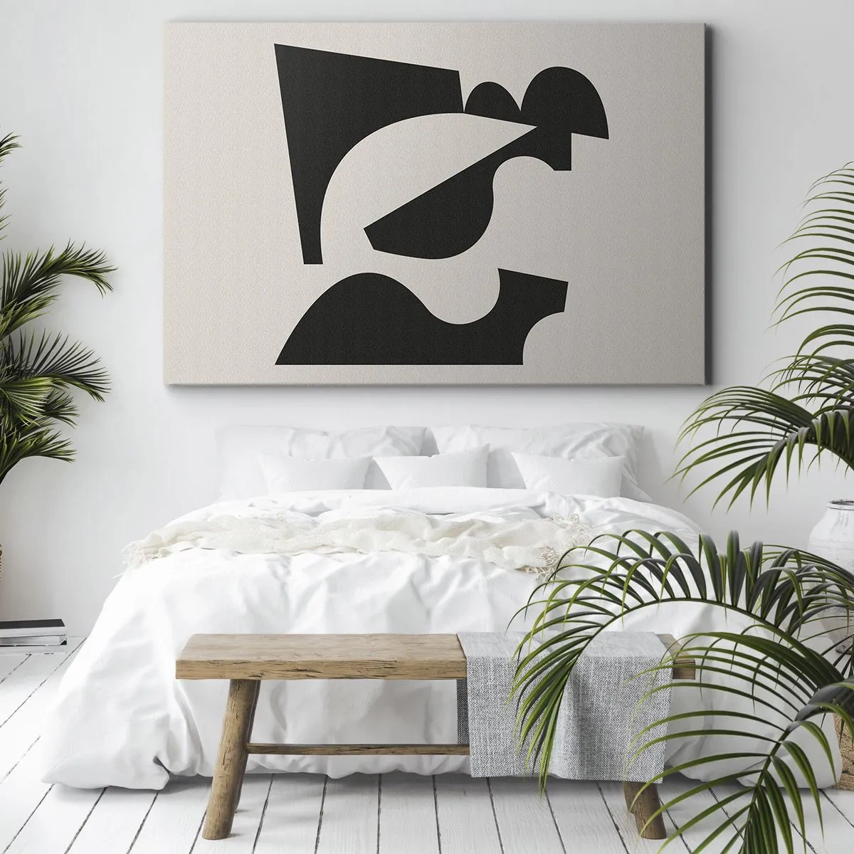 Cuadro sobre lienzo - Impresión de Imagen - Composición geométrica abstracta en blanco y negro - 70x50cm - Para automontaje - Decoración de pared moderna para salón y dormitorio ARTTOR