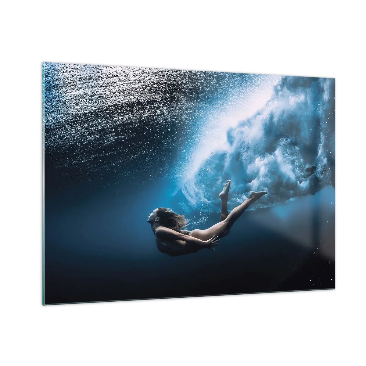 Cuadro sobre vidrio - Impresiones sobre Vidrio - Sirena moderna - 100x70cm - Una sirena contemporánea - Decoración de pared moderna para salón y dormitorio ARTTOR