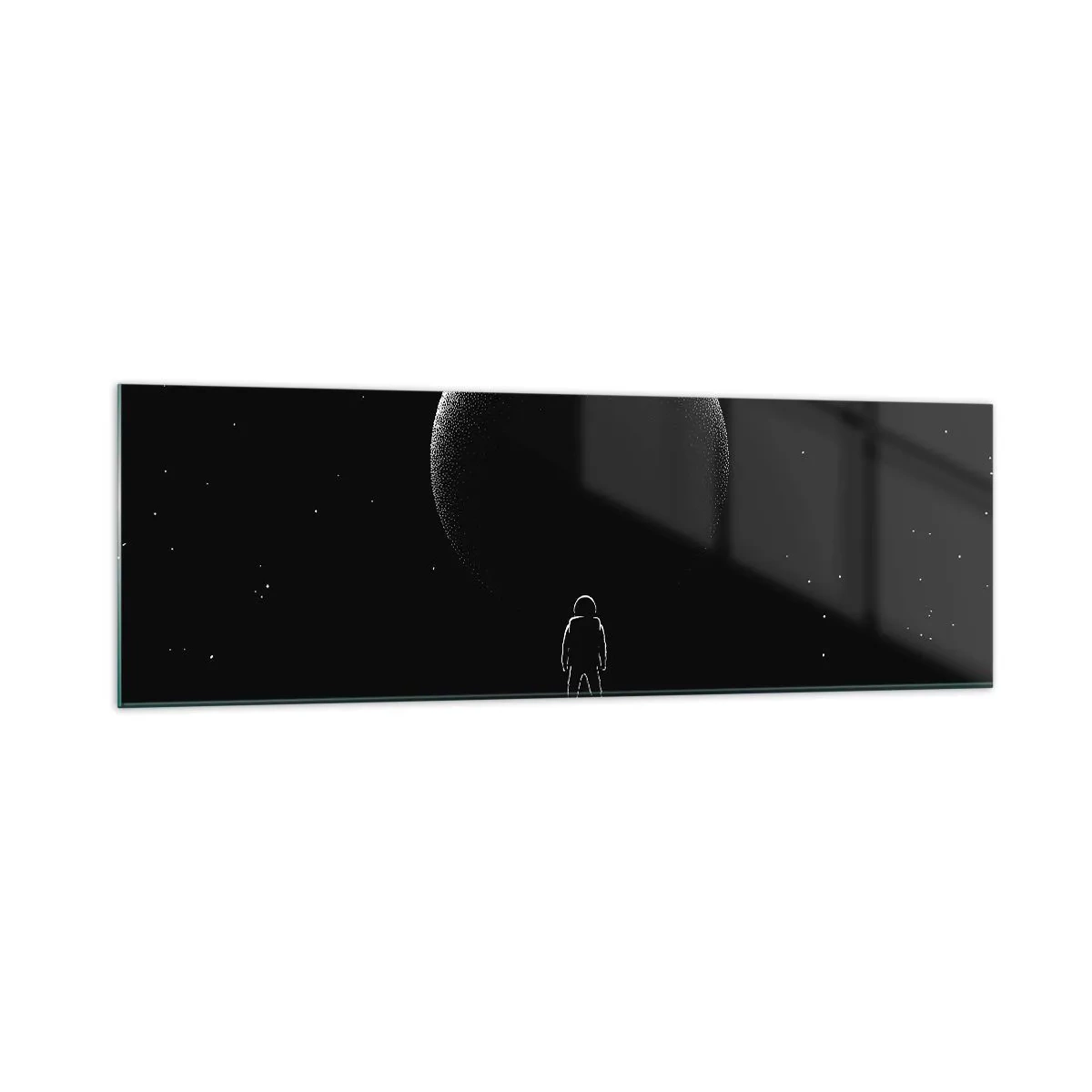 Cuadro sobre vidrio - Impresiones sobre Vidrio - Un astronauta con el telón de fondo de un gran planeta en el espacio exterior. - 160x50cm - Cara a cara - Decoración de pared moderna para salón y dormitorio ARTTOR