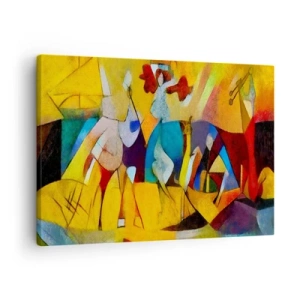 Cuadro sobre lienzo - Impresión de Imagen - Una abstracción colorida que representa figuras en forma geométrica. - 70x50cm - Sol - vida - alegría - Decoración de pared moderna para salón y dormitorio ARTTOR