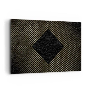 Cuadro sobre lienzo - Impresión de Imagen - Fondo negro con un patrón geométrico de líneas doradas. - 120x80cm - Geometría al estilo glamour - Decoración de pared moderna para salón y dormitorio ARTTOR