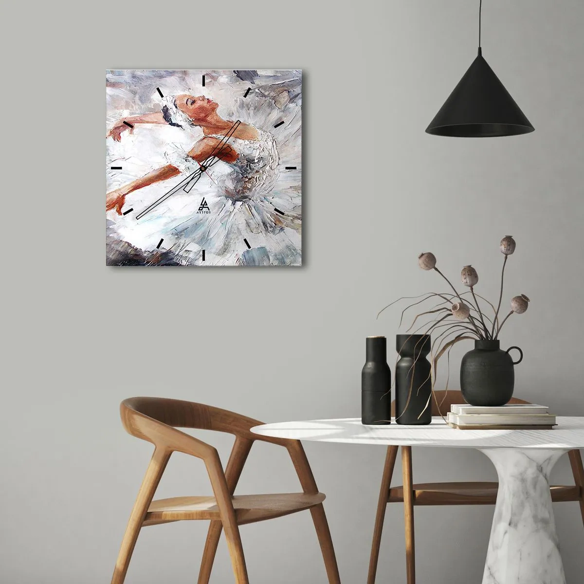 Reloj de pared - Reloj de vidrio - Una bailarina con un vestido blanco bailando. - 30x30cm - Suave y ligera - Decoración de pared moderna para salón y dormitorio ARTTOR
