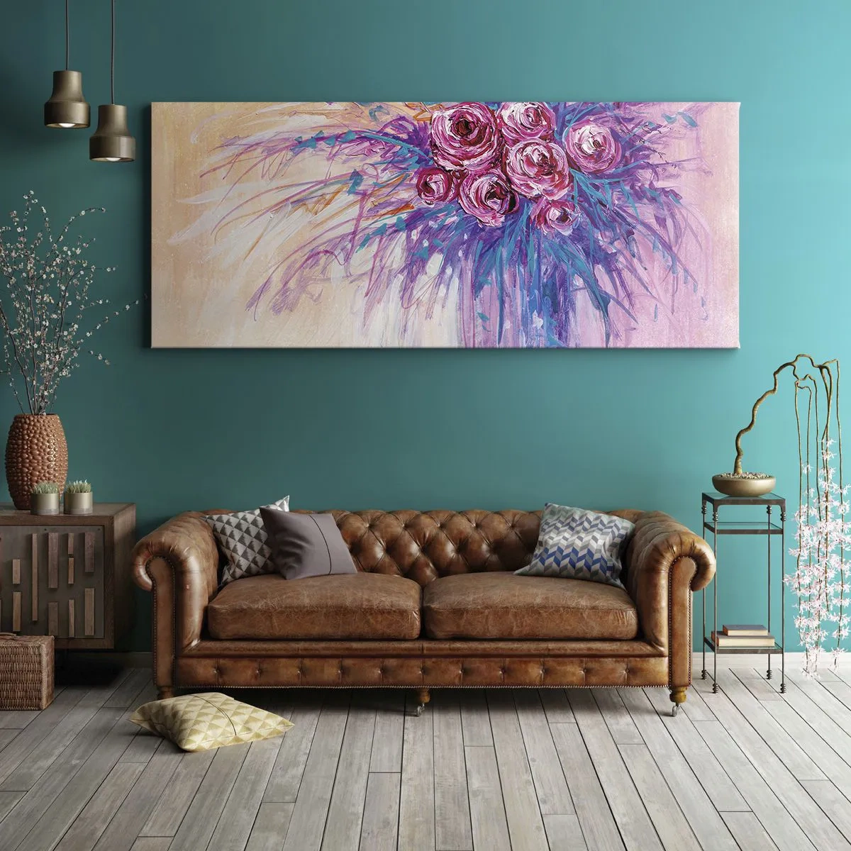 Cuadro sobre lienzo - Impresión de Imagen - Fuente de rosas - 100x40 cm