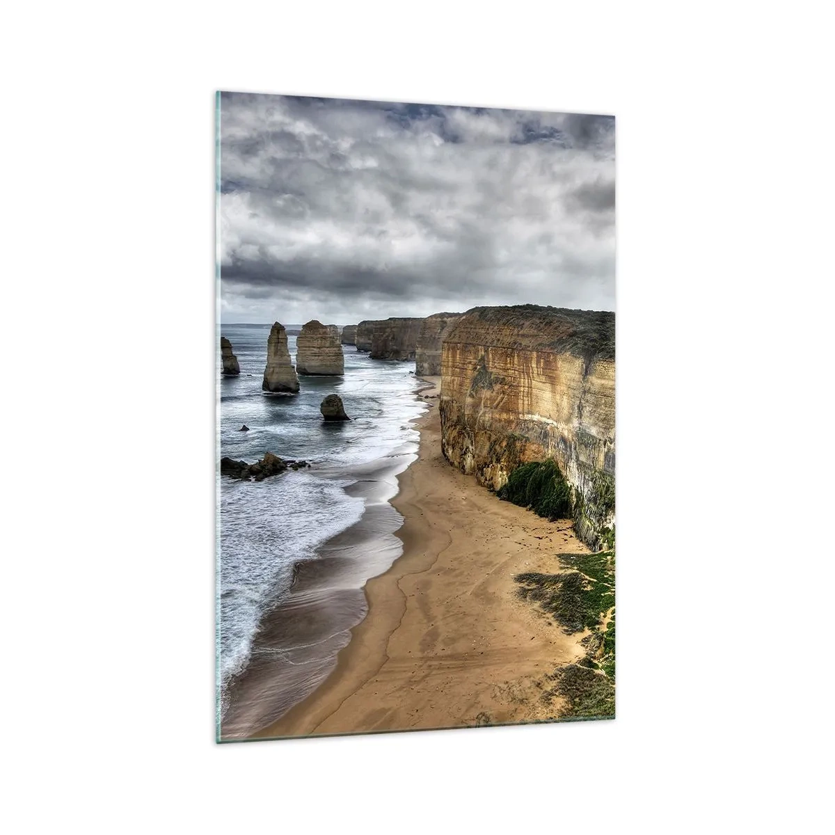 Cuadro sobre vidrio - Impresiones sobre Vidrio - Costa de acantilados con playa y formaciones rocosas - 70x100cm - Belleza en bruto - Decoración de pared moderna para salón y dormitorio ARTTOR